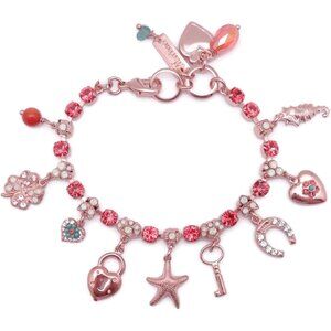 Mariana Boloria Dia Rose Gold Charm Bracelet Indian Pink with Green 1120 NWT